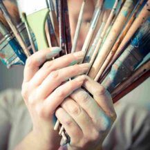 beautiful blonde woman painter beautiful blonde woman painter in her studio